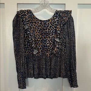 Elegant Leopard Print Ruffle Blouse